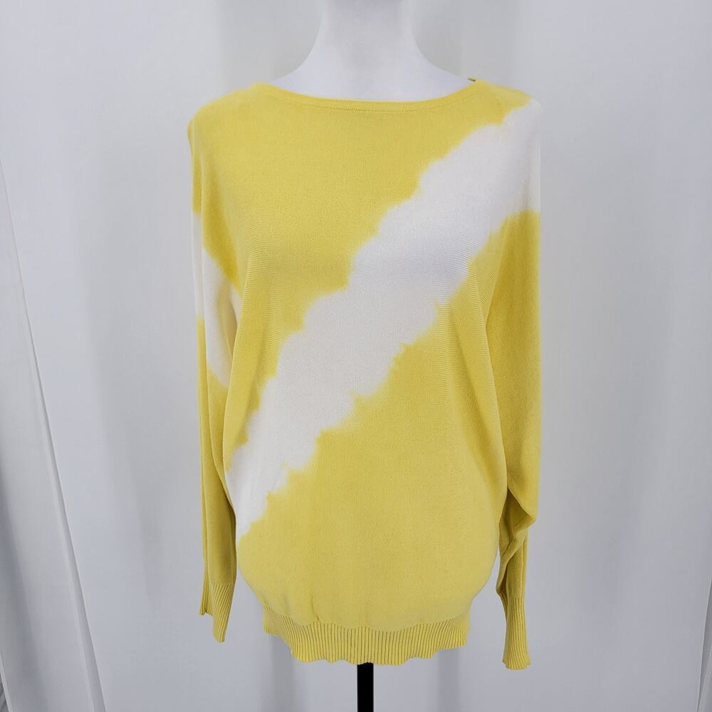 Philosophy Sweater Womens Small Tie Dye Dolman Sleeves Yellow White NEW